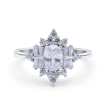Oval Cut Halo Vintage Wedding Ring Simulated Cubic Zirconia 925 Sterling Silver